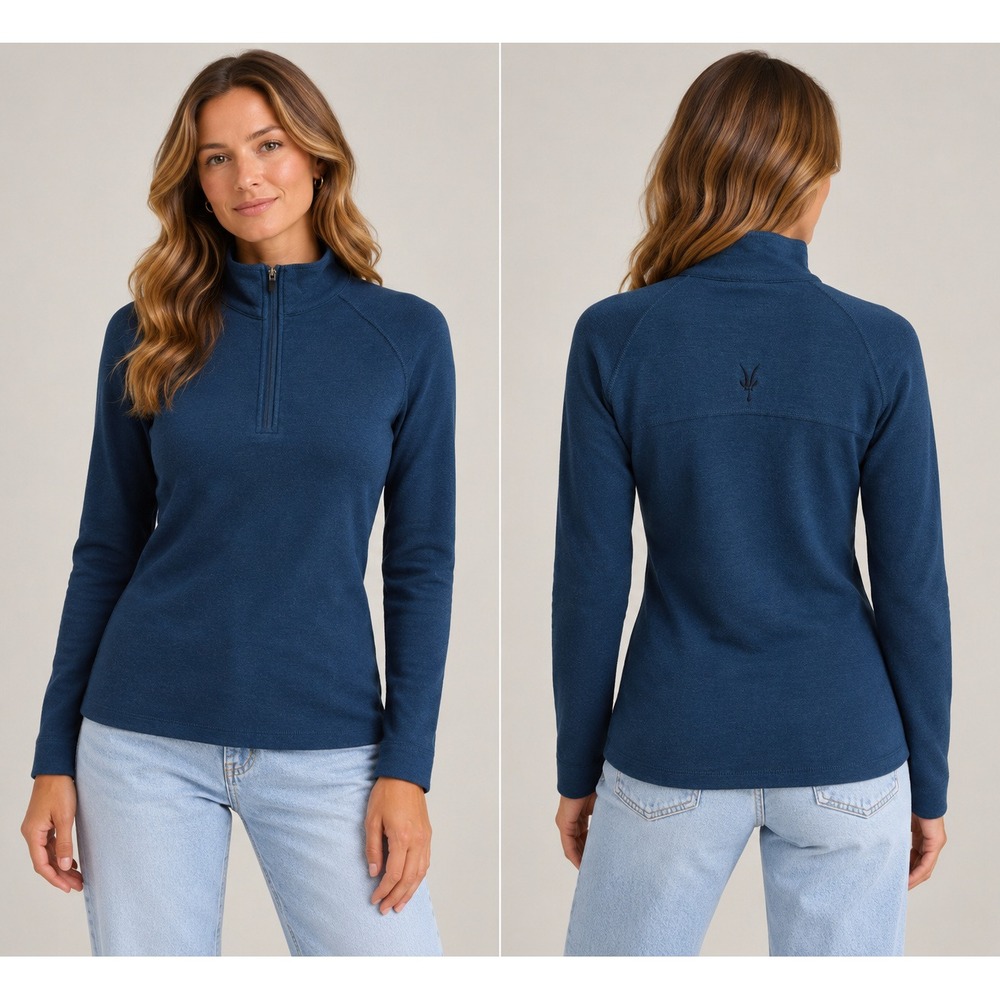 Ibex Womens Medium Blue 100% Merino Wool Quarter Zip Pullover Base Layer USA